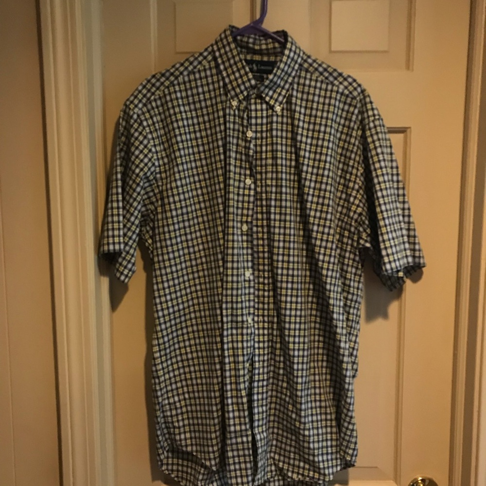 Mens Ralph Lauren blue and yellow checkered polo